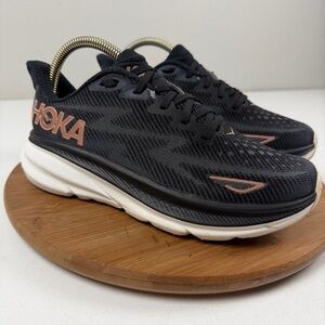 Hoka Clifton 9 Black & Rose Gold Running Shoes